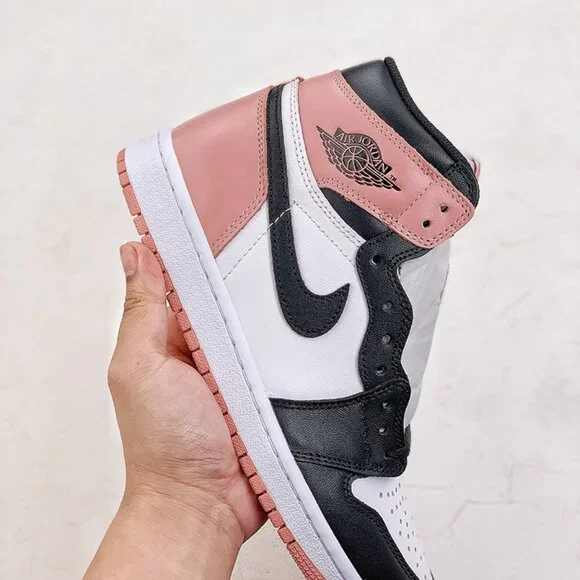 Nike Air Jordan 1 Retro High Og Black, White, And Rusty Pink Sneakers